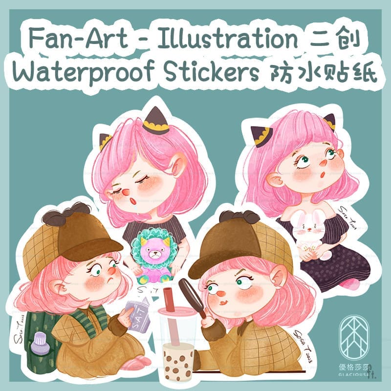 Waterproof Doujin Stickers - Pink Hair Girl Series
