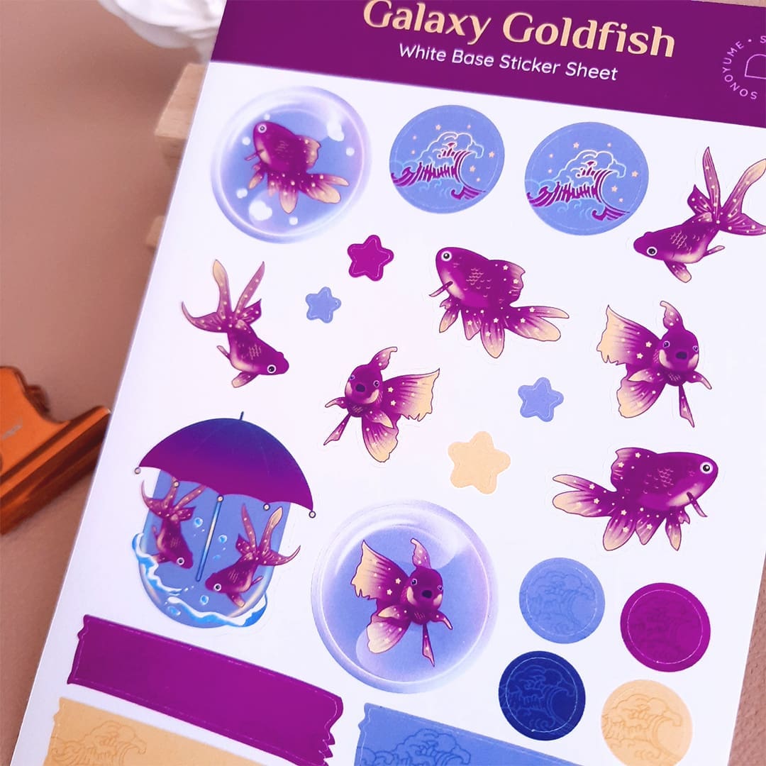 Galaxy goldfish A6 Sticker sheet | Journal | Scrapbook | Stationary - Image 3