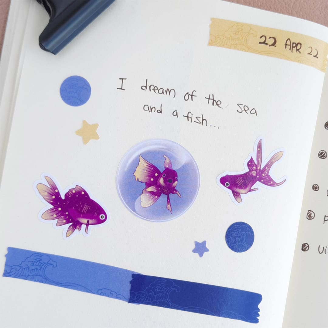 Galaxy goldfish A6 Sticker sheet | Journal | Scrapbook | Stationary - Image 4