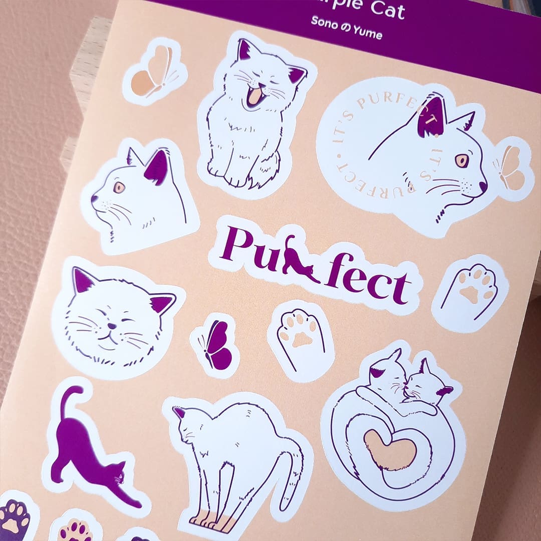 Purple cat A6 Sticker sheet | Journal | Scrapbook | Stationary - Image 3