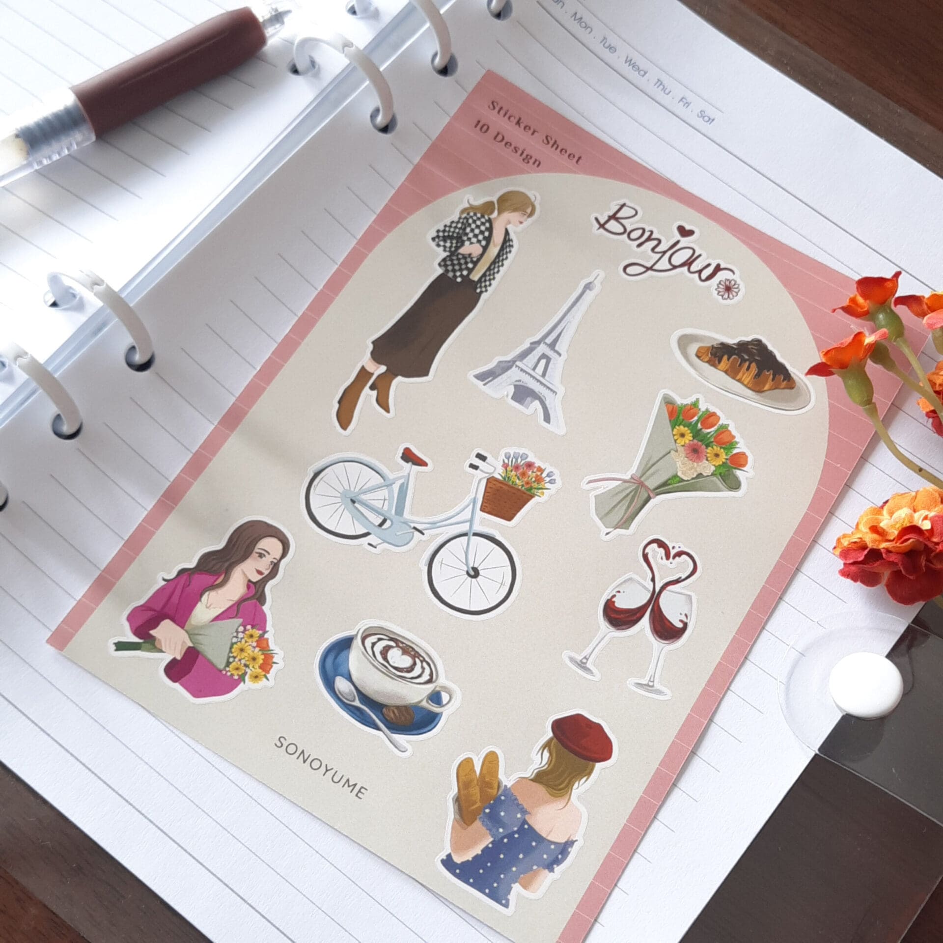 Bonjour Paris Aesthetic A6 Sticker sheet | Journal | Scrapbook | Stationary - Image 3