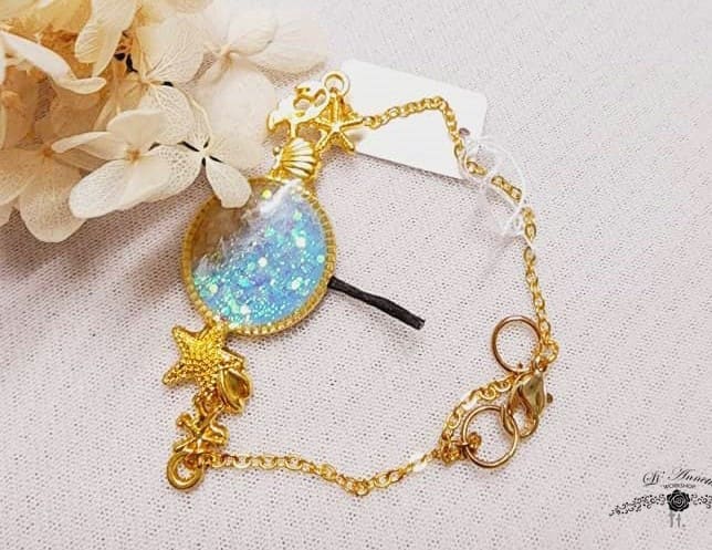 Li'Annette Pastel Blue Ocean Resin Alloy Metallic Bracelet