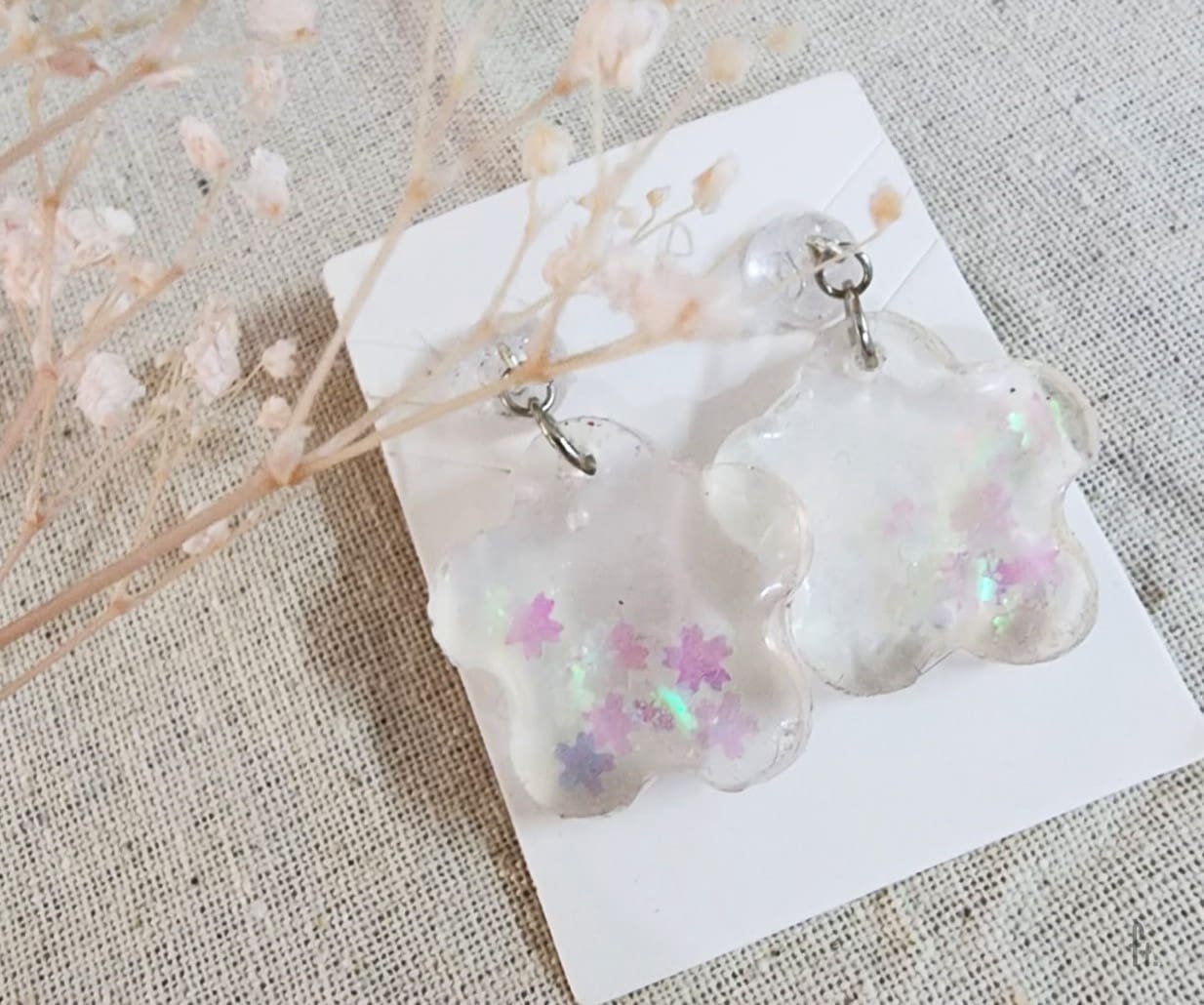 Li'Annette Transparent Sakura Cherry Blossom Flower Glitter Resin Earring