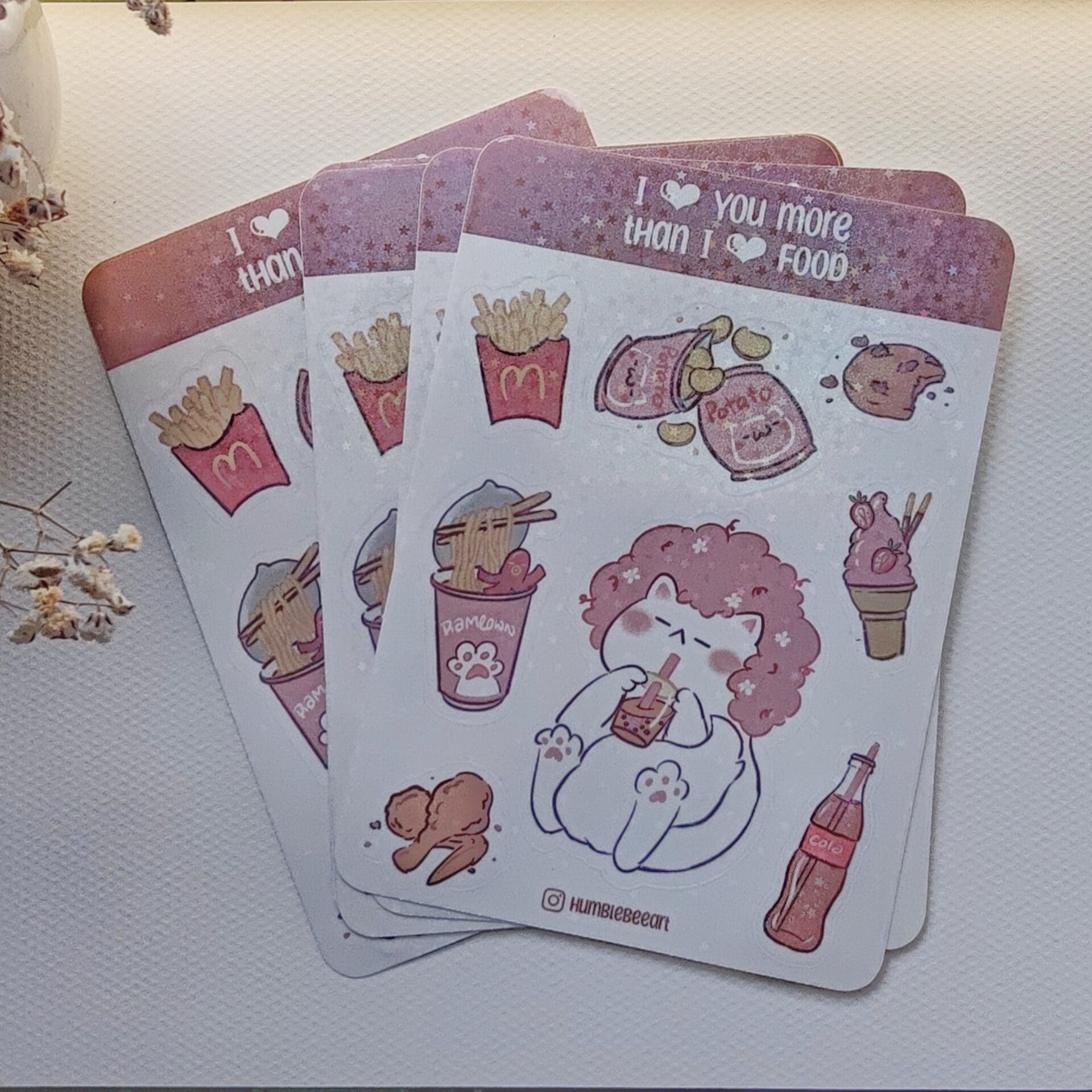 HUMBLEBEE I Love You More Than I Love Food Cute Cat Sticker Sheet Gift