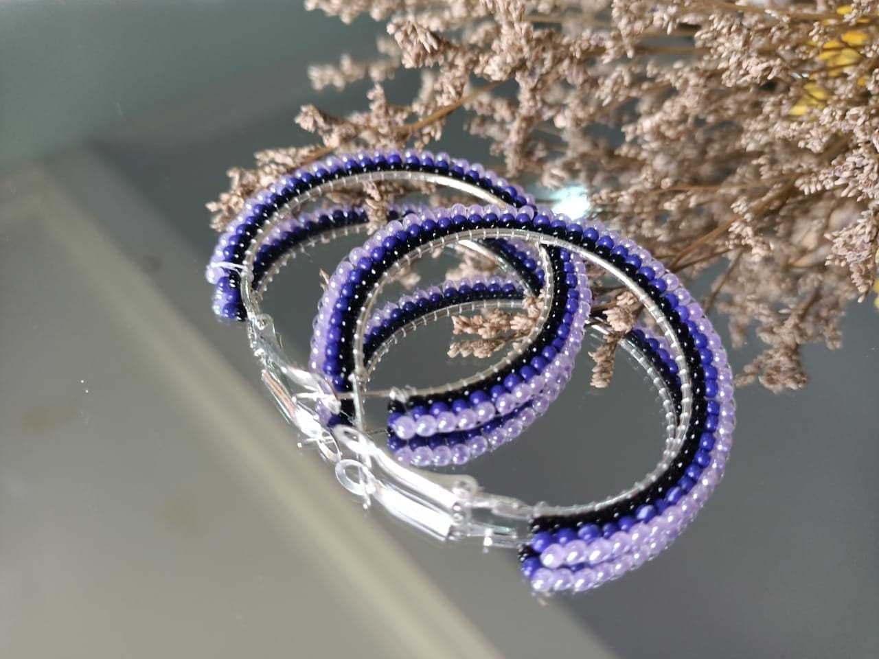 THE STONE 3 Layers Beaded Wire Wrapped Hoop Earrings